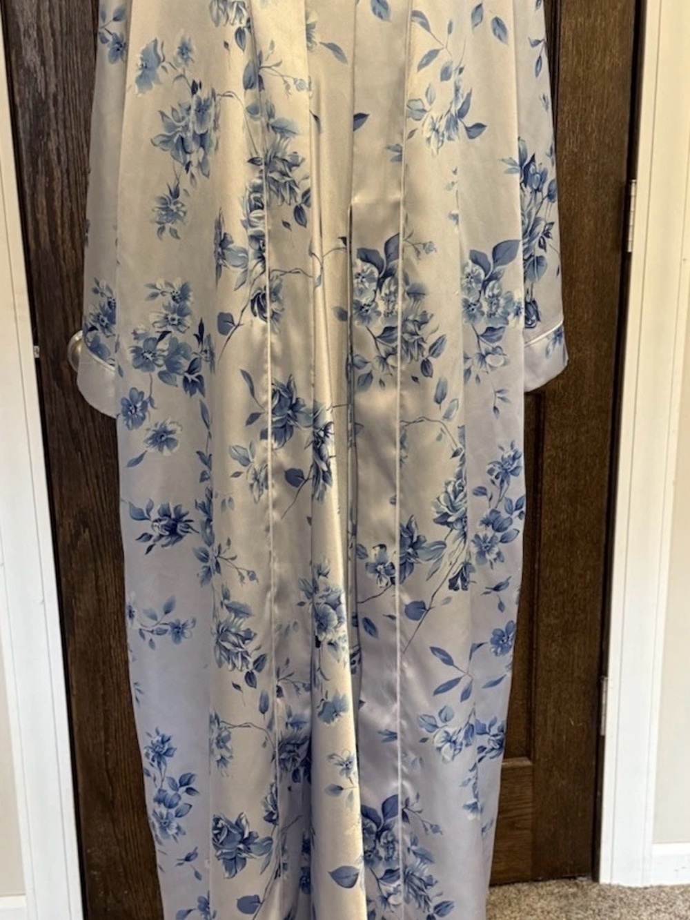 Oscar de la Renta Pink LabelSleepwear Satin Chemise Blue Floral Print Vintage